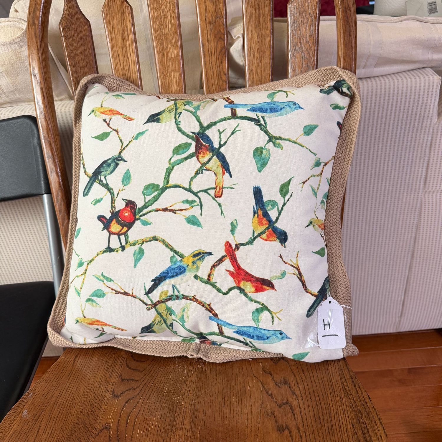 Pillow H - birds with braided border, 15 Pillow H - birds with braided border, 15"