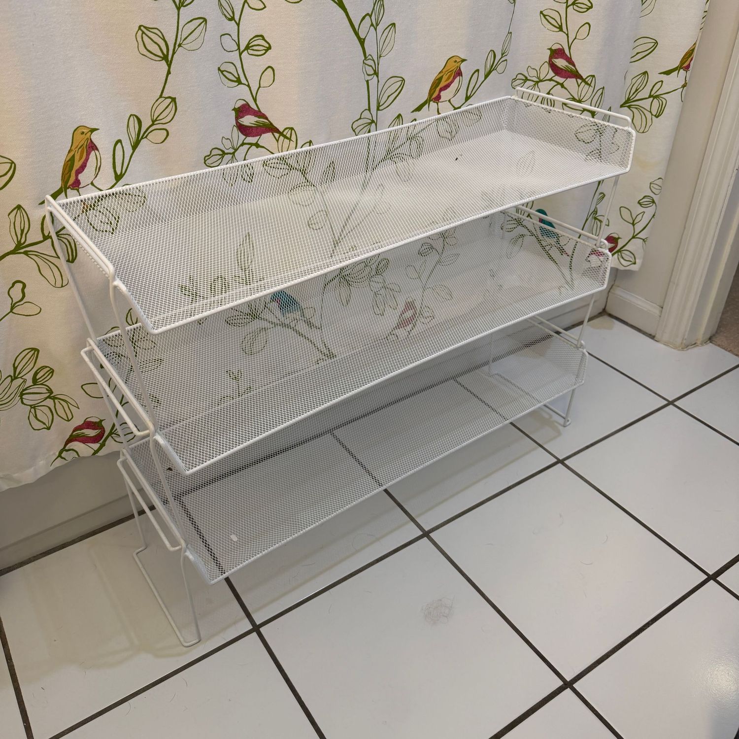 White wire mesh shoe rack (multiple avail.) 31"L x 13"H