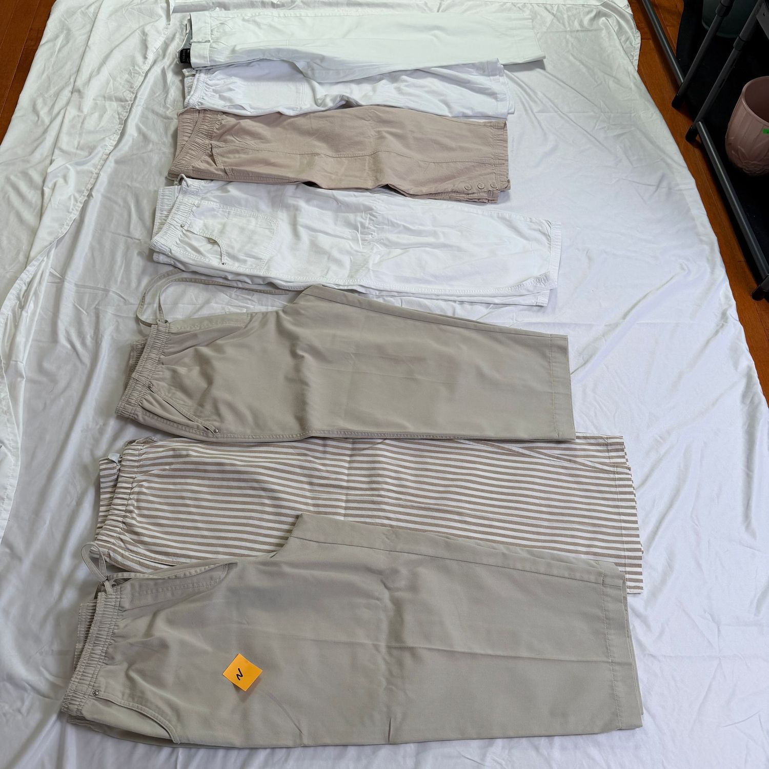 Pants Lot N, 7 pair, capri size 14, L, & 14 short