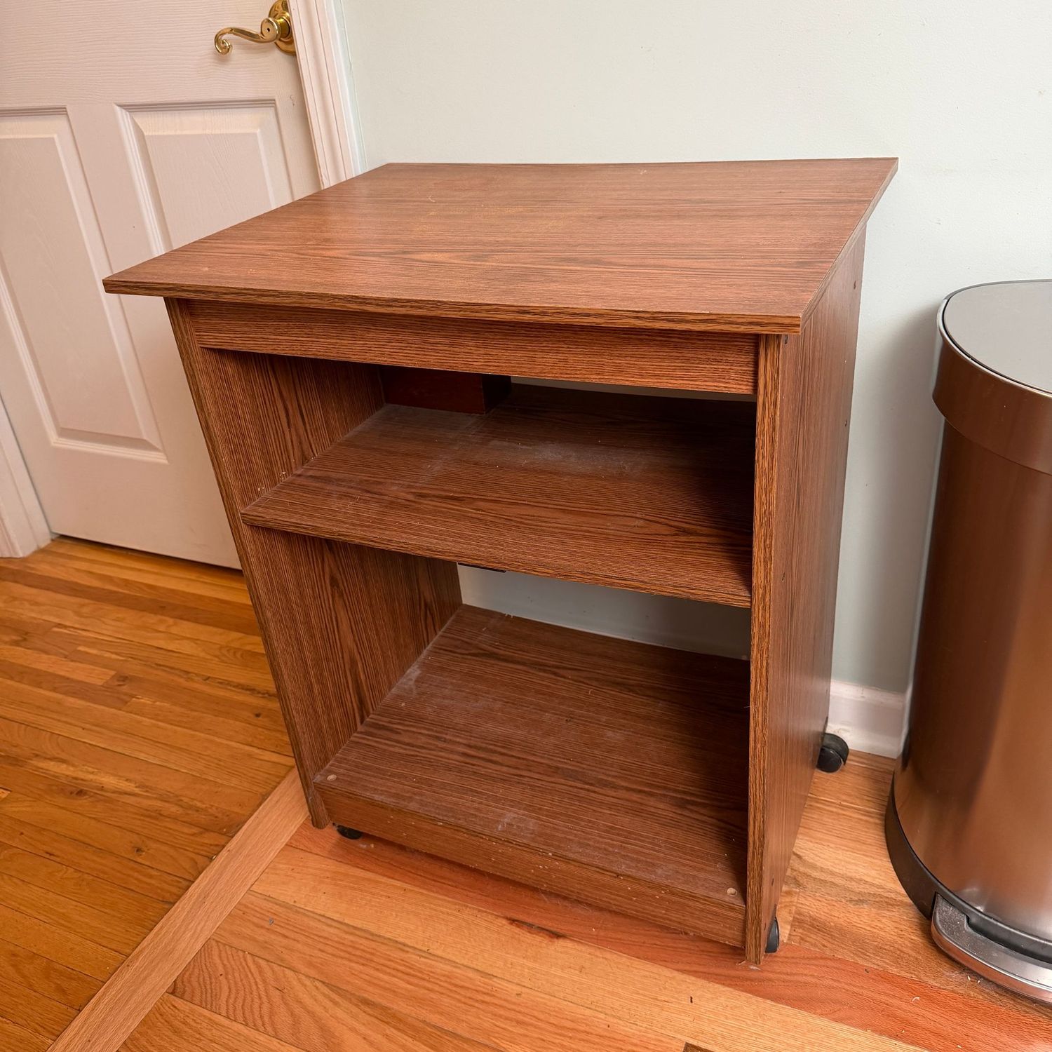 Laminate cart/shelf, on casters, minor scratches, 29 Laminate cart/shelf, on casters, minor scratches, 29"H x 23"W x 19"D