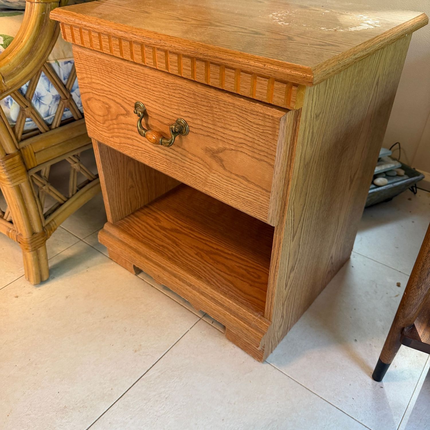 Side table with drawer, some wear to the top, 21 Side table with drawer, some wear to the top, 21"H x 19"W x 15"D