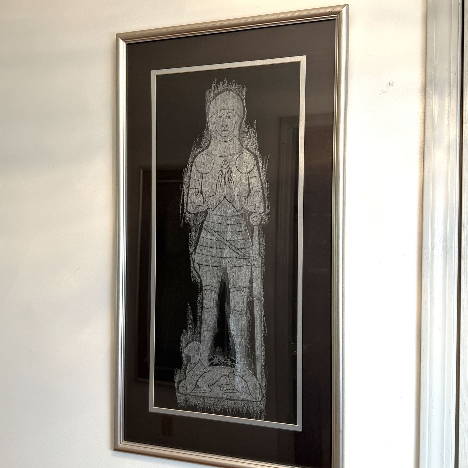 Medieval knight rubbing, lovely frame with plexiglass, 38 Medieval knight rubbing, lovely frame with plexiglass, 38"H x 20"W
