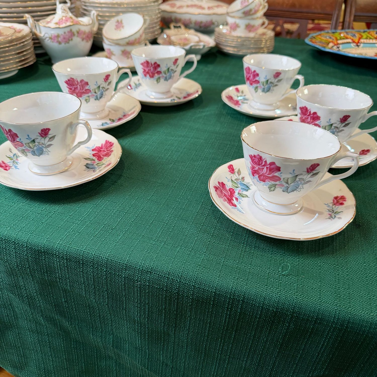 Chinese porcelain rose teacups, set of 6 Chinese porcelain rose teacups, set of 6