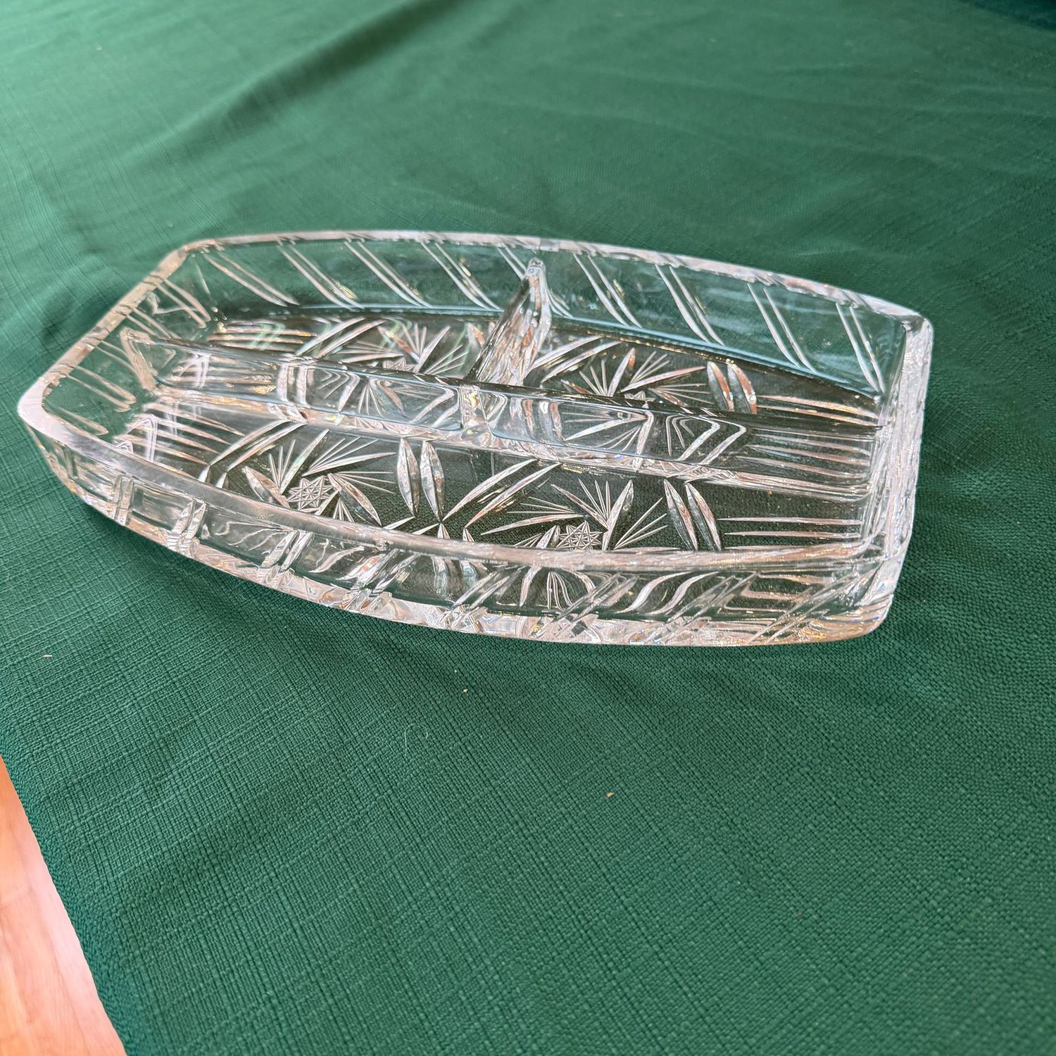 Lead crystal hobswirl relish dish, 12 Lead crystal hobswirl relish dish, 12"L