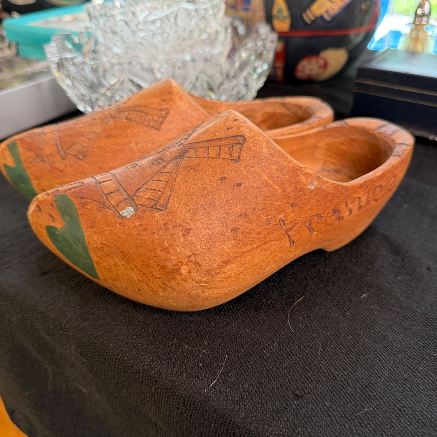 Vintage Holland, Michigan windmill wooden clogs, personalized, 8 Vintage Holland, Michigan windmill wooden clogs, personalized, 8"L