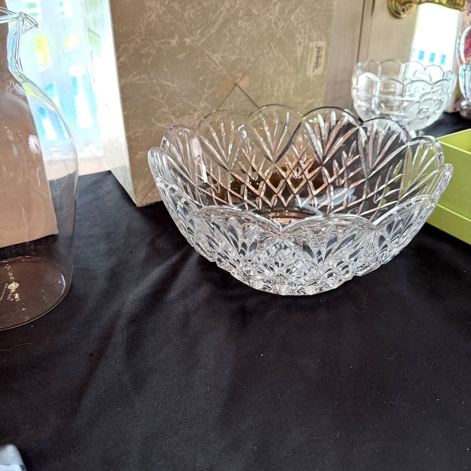Slovakian lead crystal 10 Slovakian lead crystal 10" scalloped bowl, diamond and fan pattern