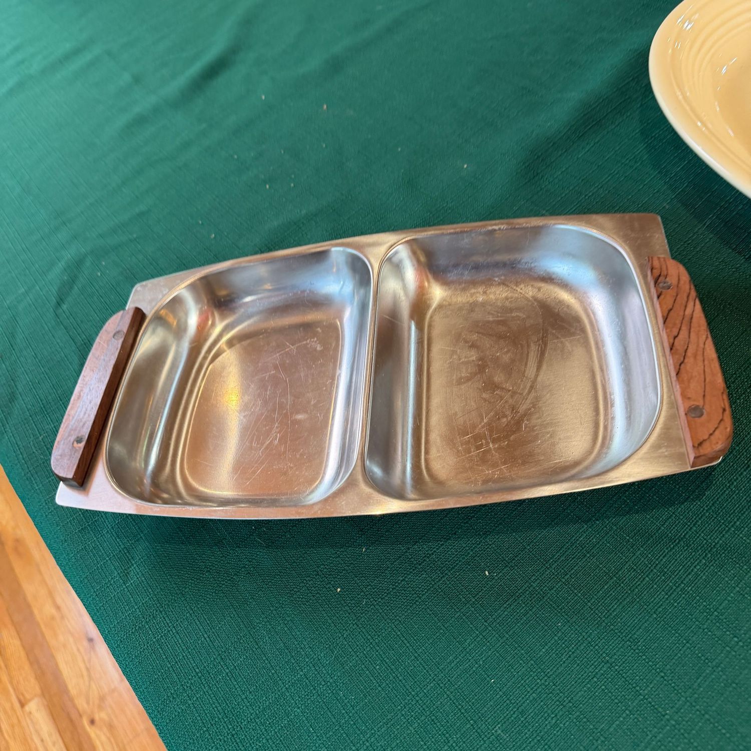 Vintage Selandia stainless steel divided dish, removable handles, 13 Vintage Selandia stainless steel divided dish, removable handles, 13"L