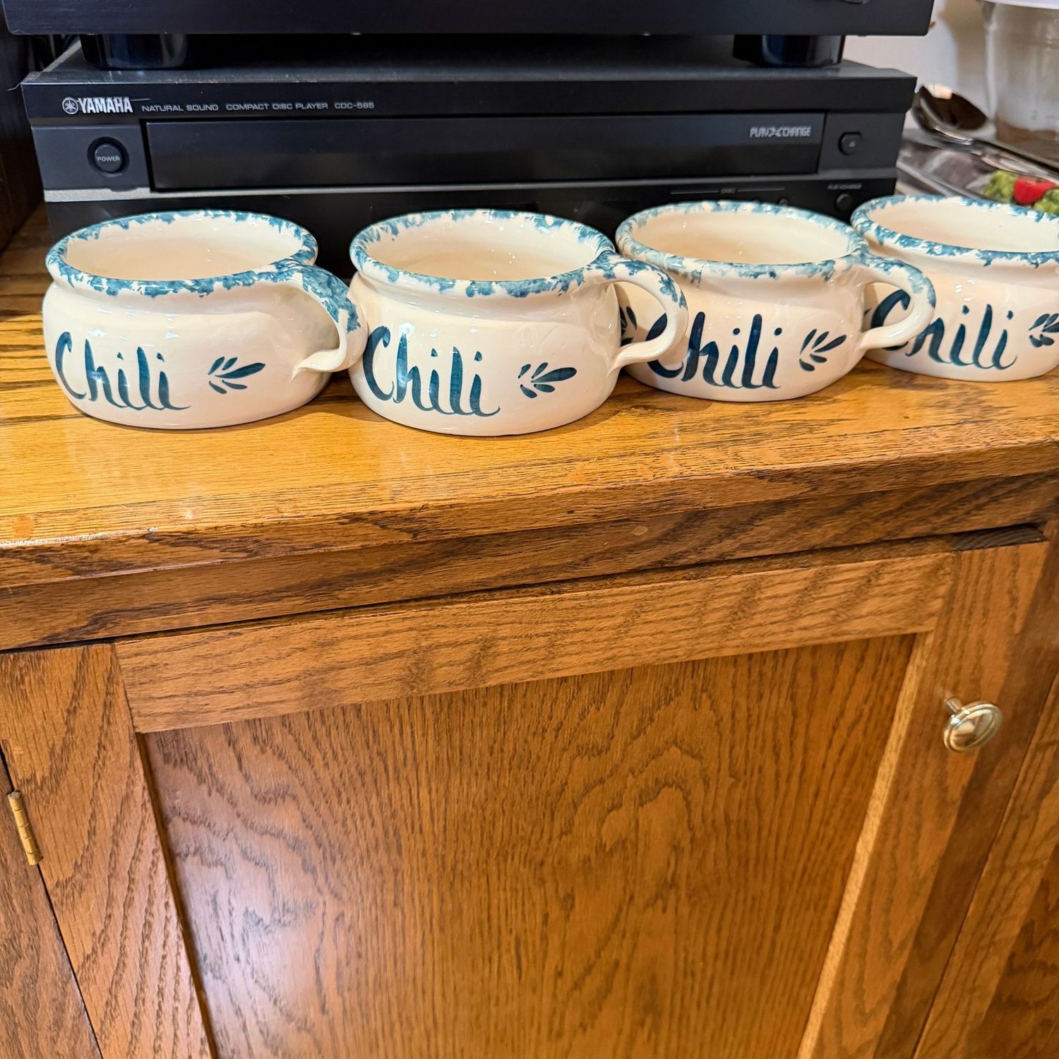 Spongeware pottery chili cups, bowls Spongeware pottery chili cups, bowls