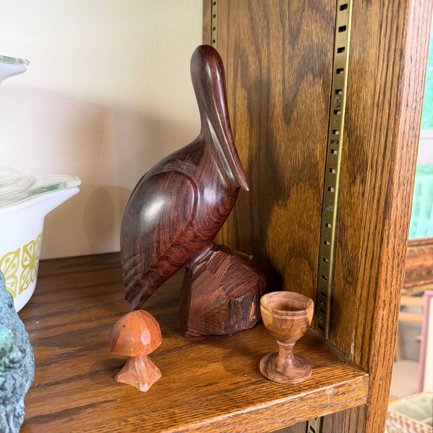 Ironwood pelican 8 Ironwood pelican 8" sculpture, mushroom & small cup