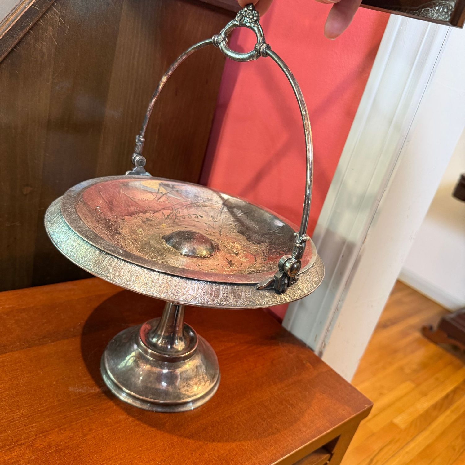 Silver-plated Victorian brides basket, 9.5"W