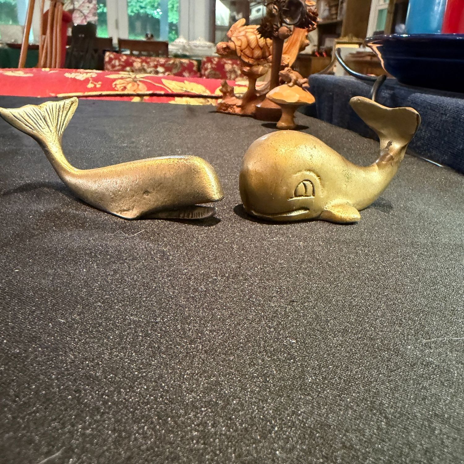 Two brass whales, 3 Two brass whales, 3"
