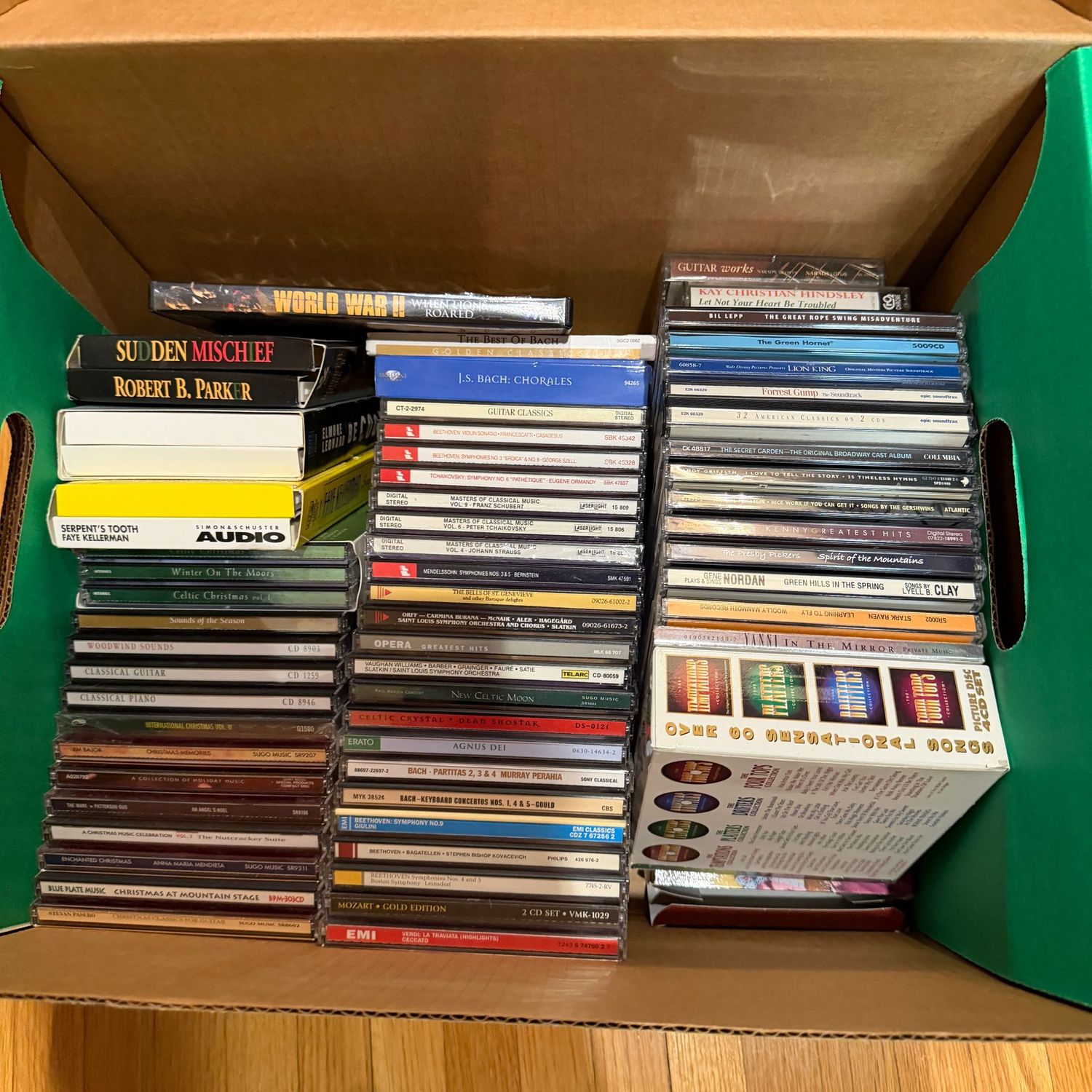 Box of mostly CDs Box of mostly CDs