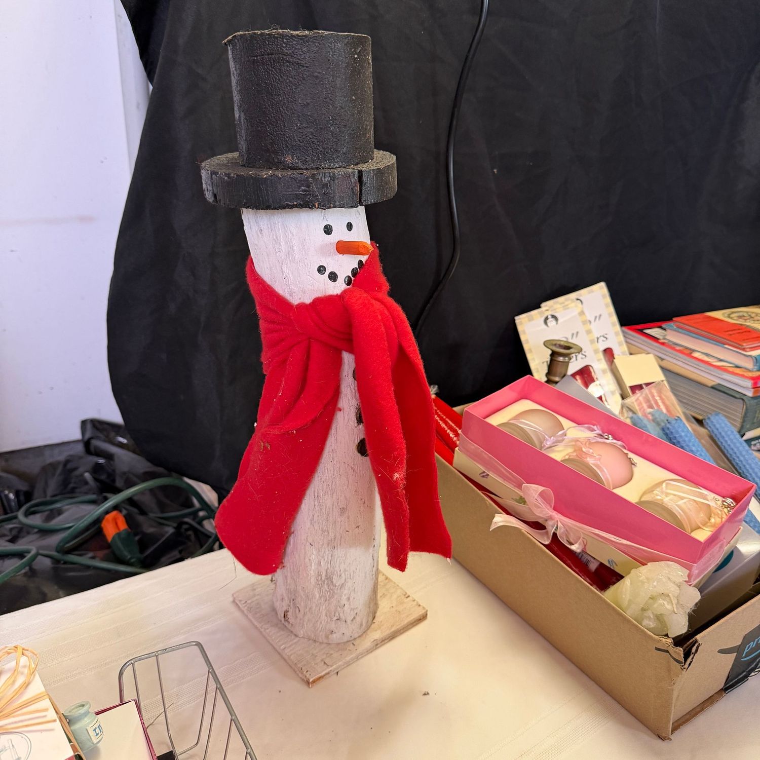 Hand-crafted wooden post snowman, 20 Hand-crafted wooden post snowman, 20"