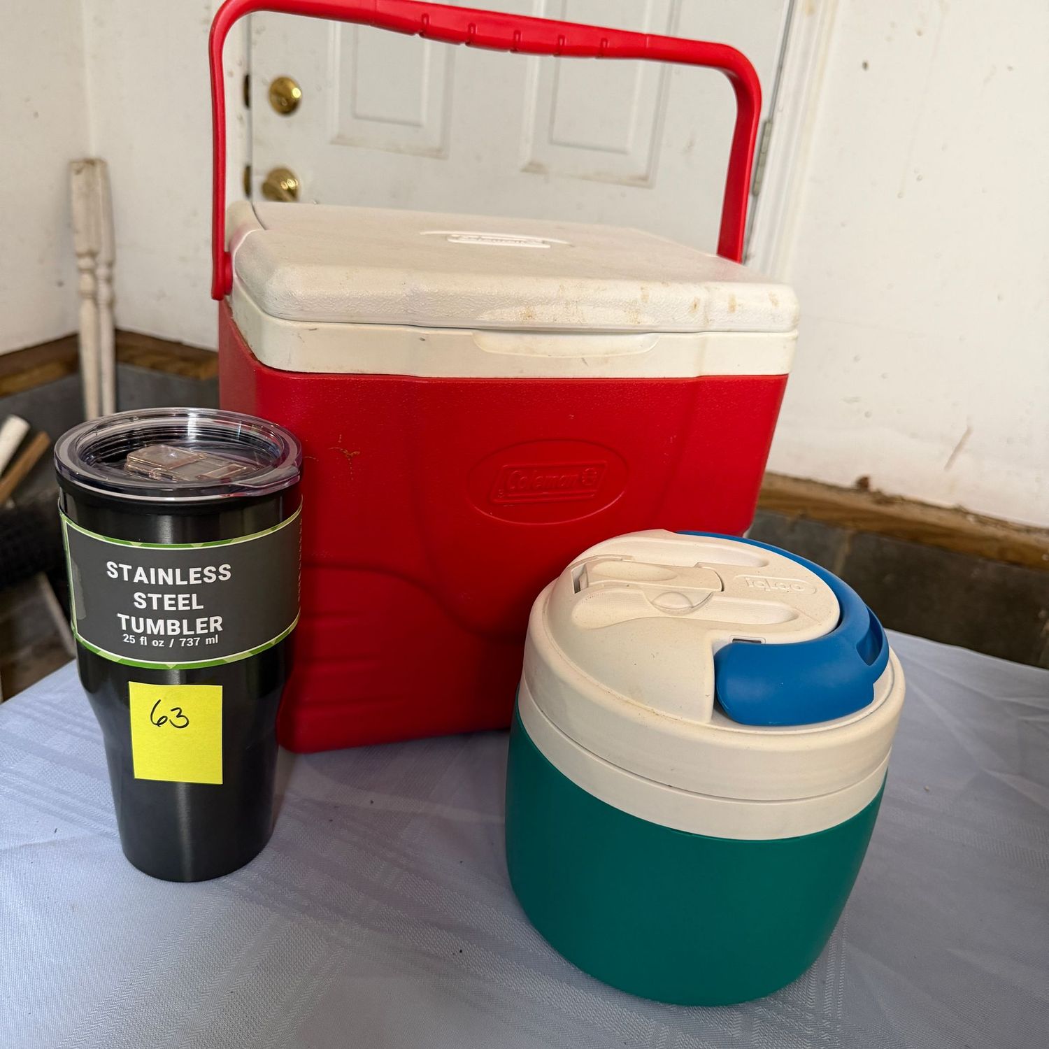 Lot #63, travel coolers, tumbler