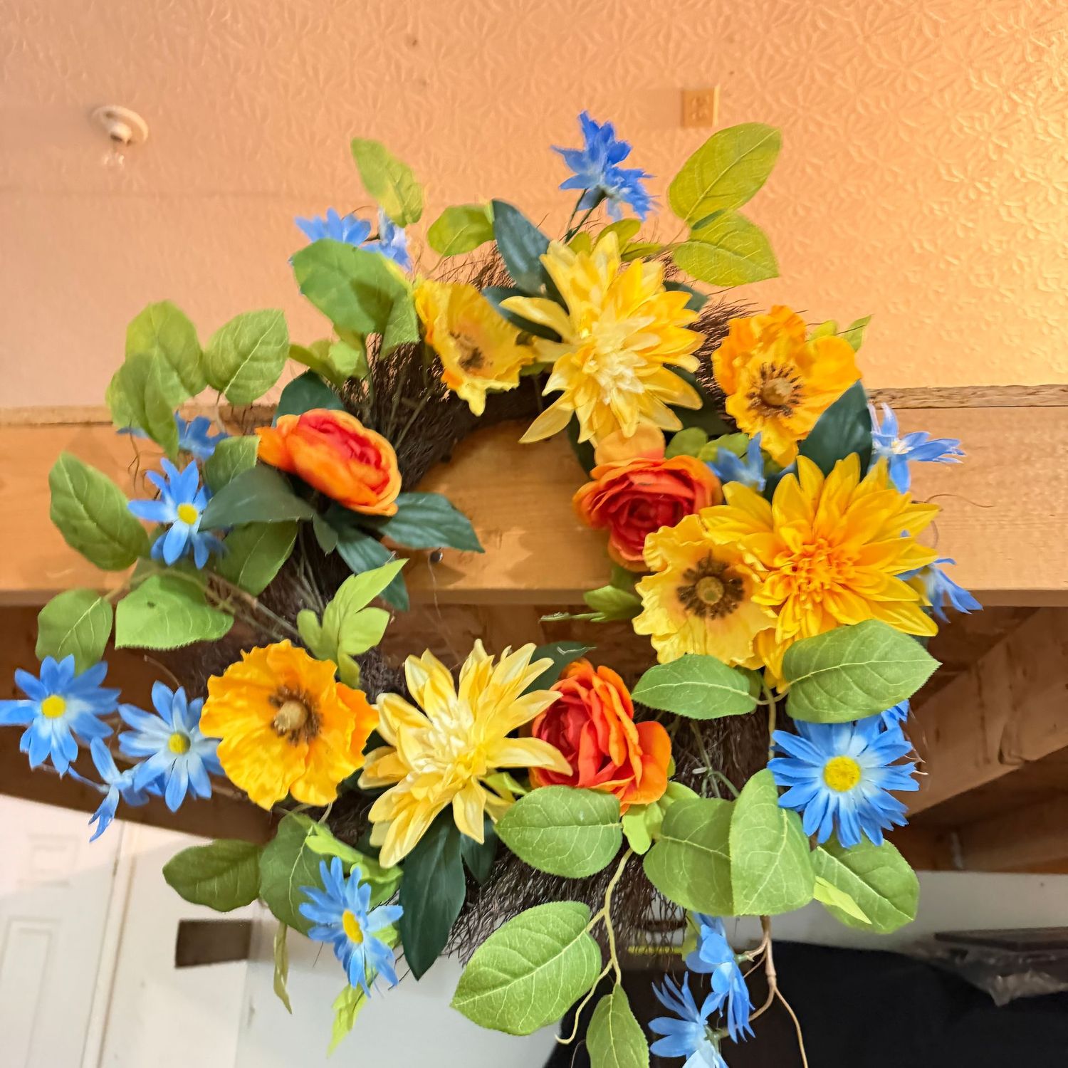 Brightly colored floral wreath, 20"