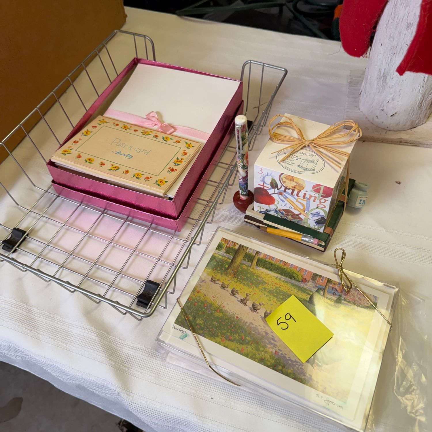 Lot #59, office paper basket with cards and note paper Lot #59, office paper basket with cards and note paper