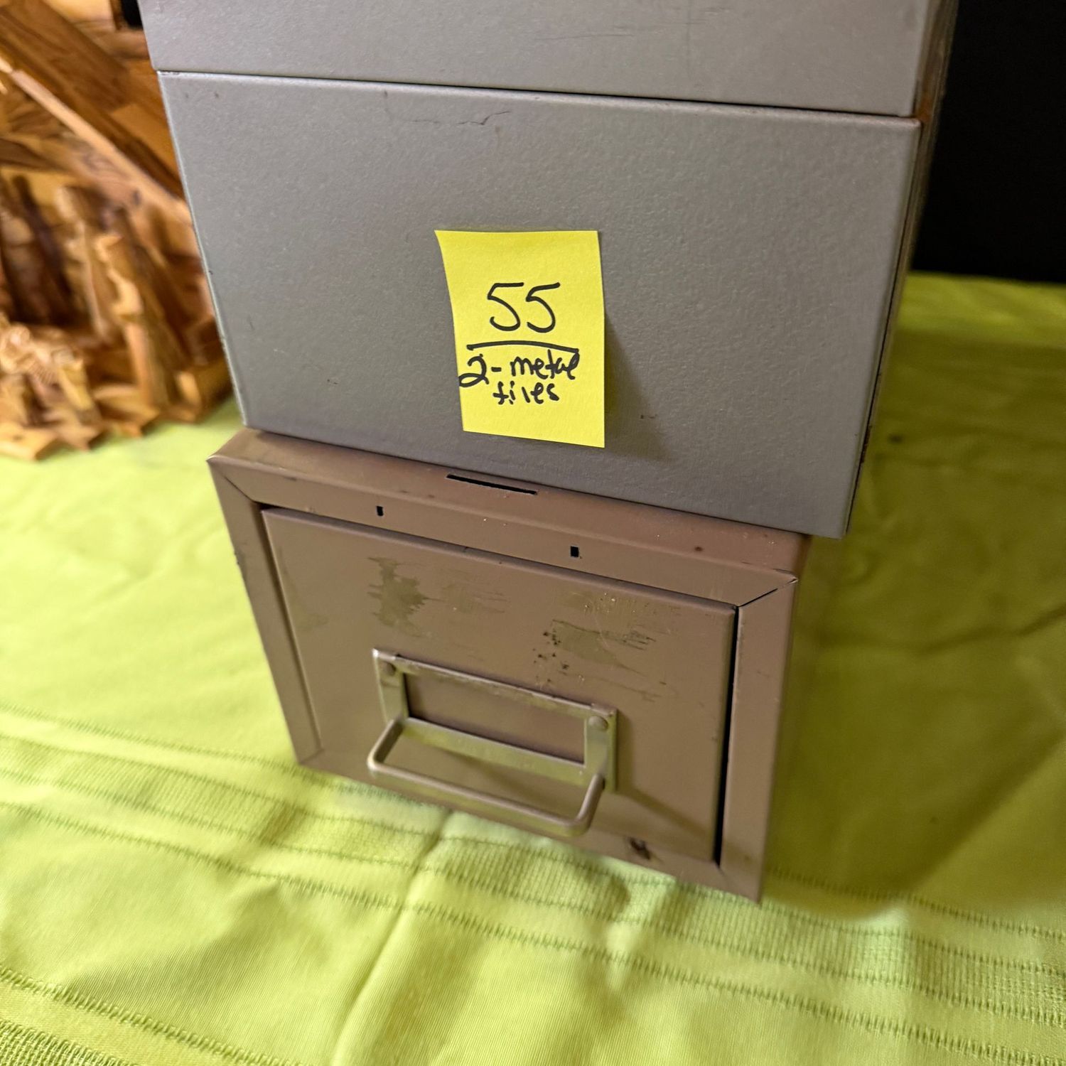 Lot #55, 2 metal card file storage boxes