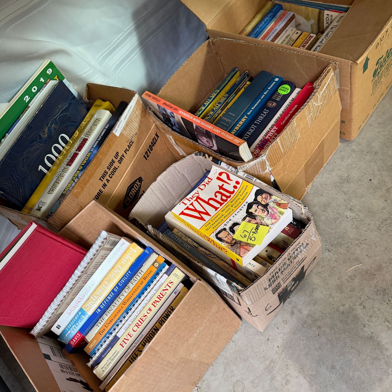 Lot #67, 5 small boxes of books