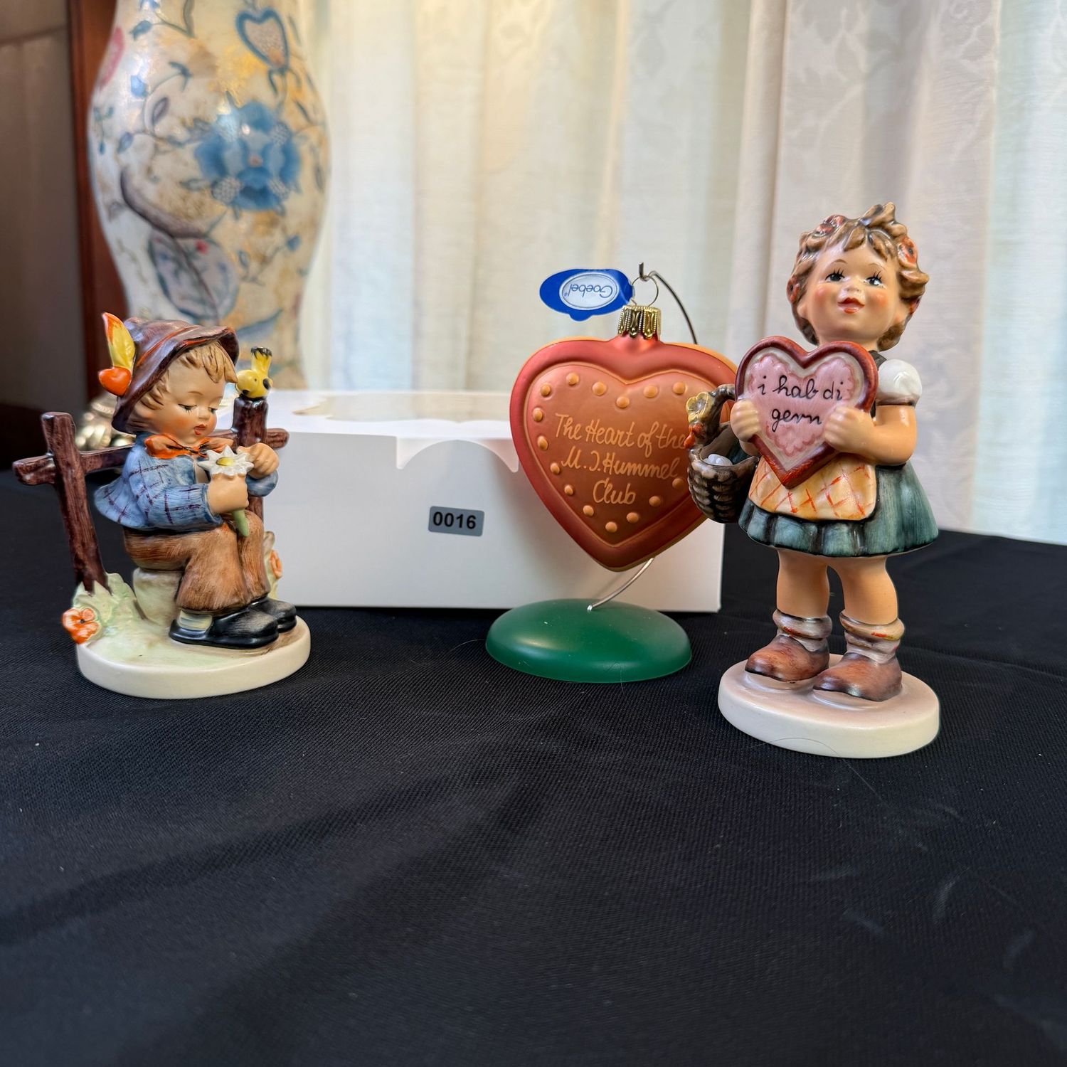 Hummel figurines, and Heart of the Hummel Club ornament, tallest is 5.5", S0016