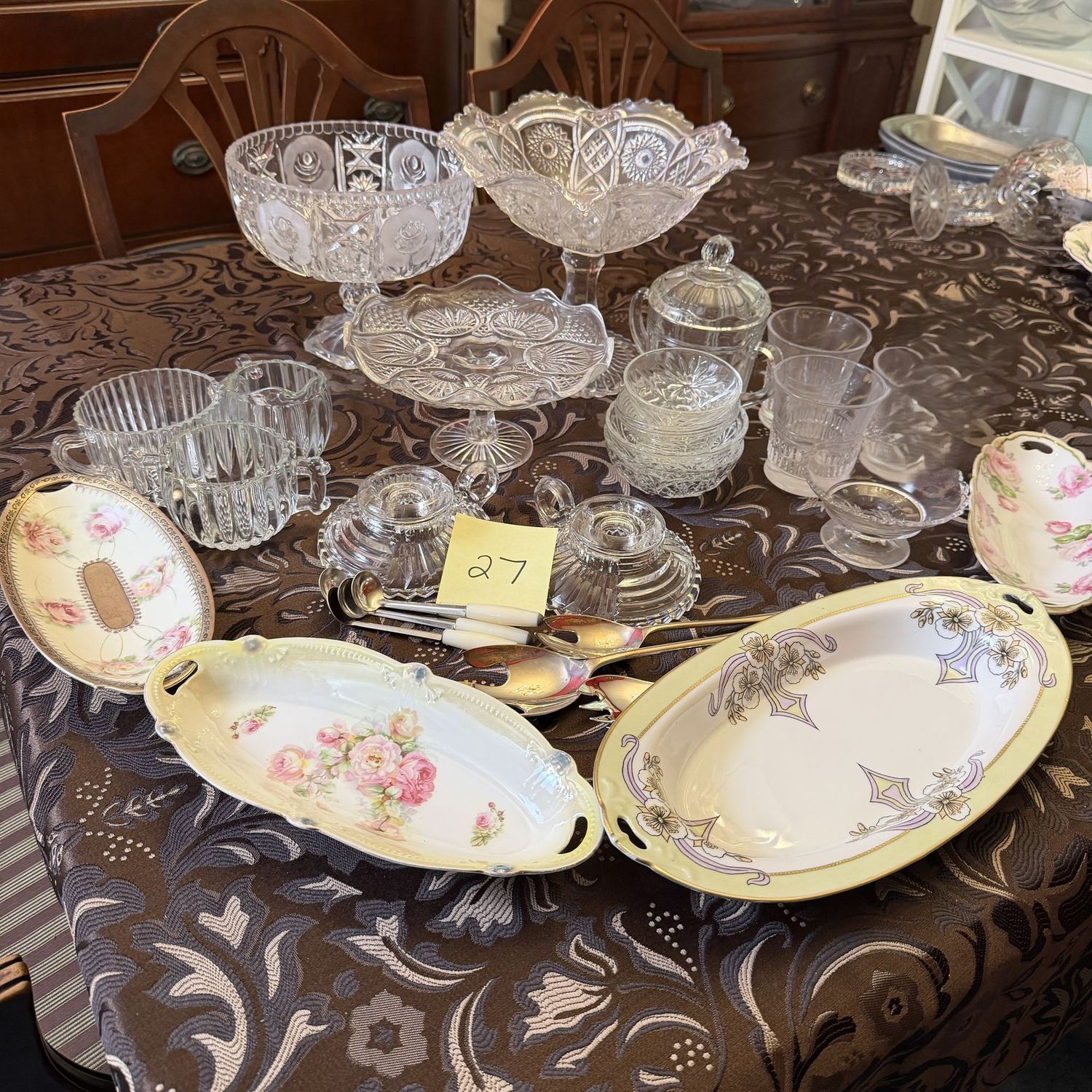 Box Lot (Wrapped) 27, Limoges porcelain, vintage glass candle holders, compotes