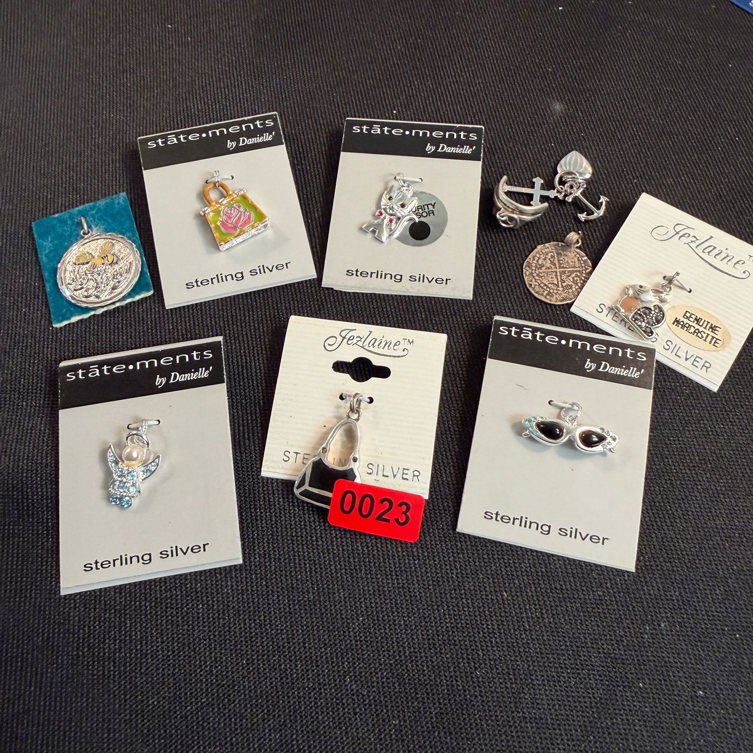 Jewelry Lot R0023, sterling charms, angel, cat, sunglasses