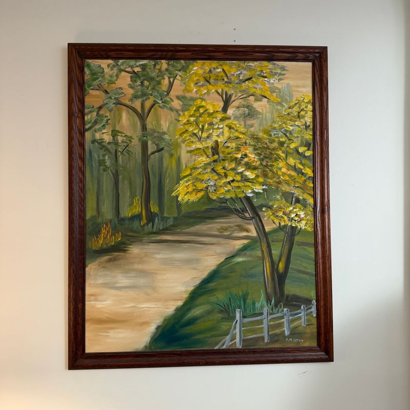 Large wooded country road painting on canvas, Alberta Melton, (1905-2002), 33" x 26"
