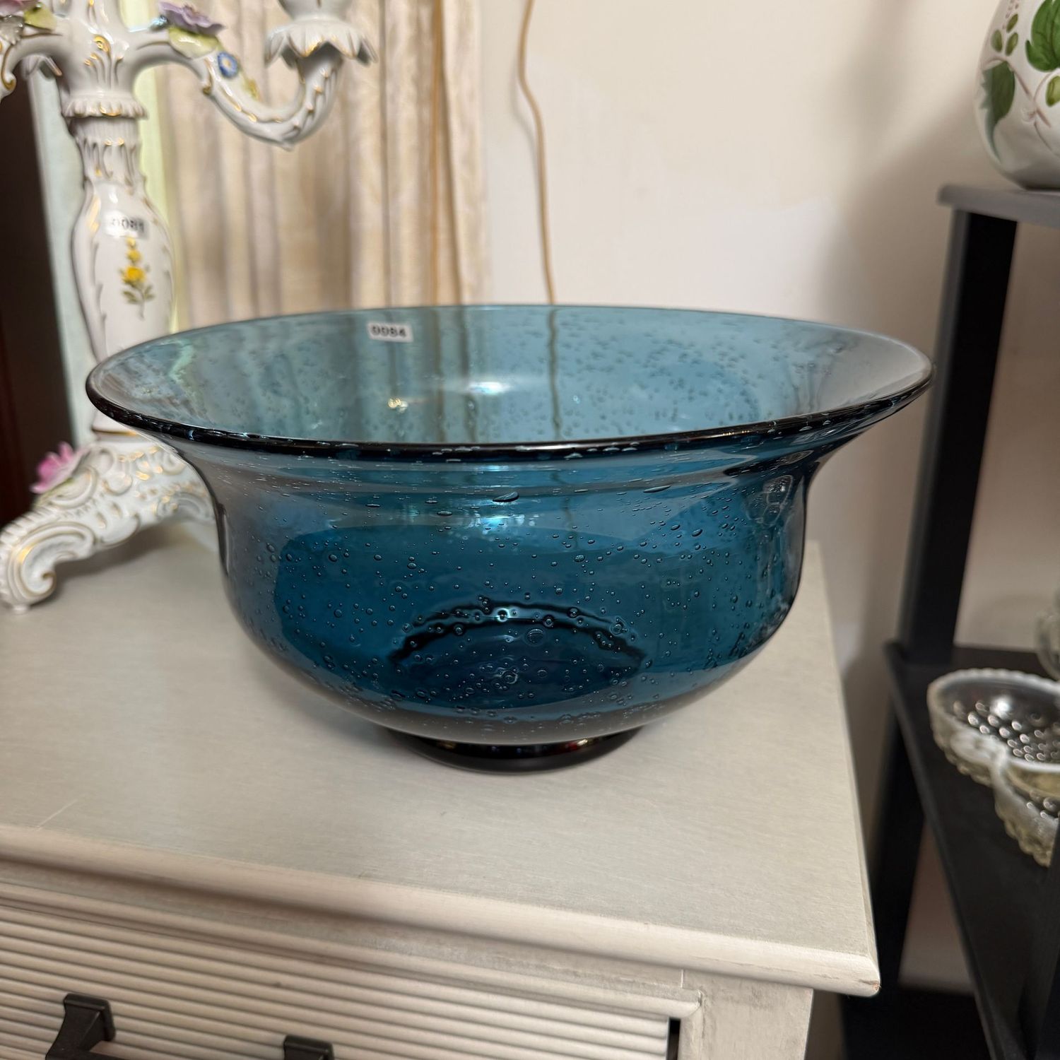 Decorative blue glass centerpiece bowl, 11 Decorative blue glass centerpiece bowl, 11"W, S0084