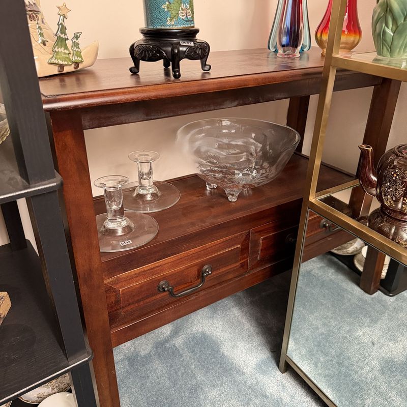 Hall table, shelf with two drawers, good condition, 27"H x 30"W x 12"D