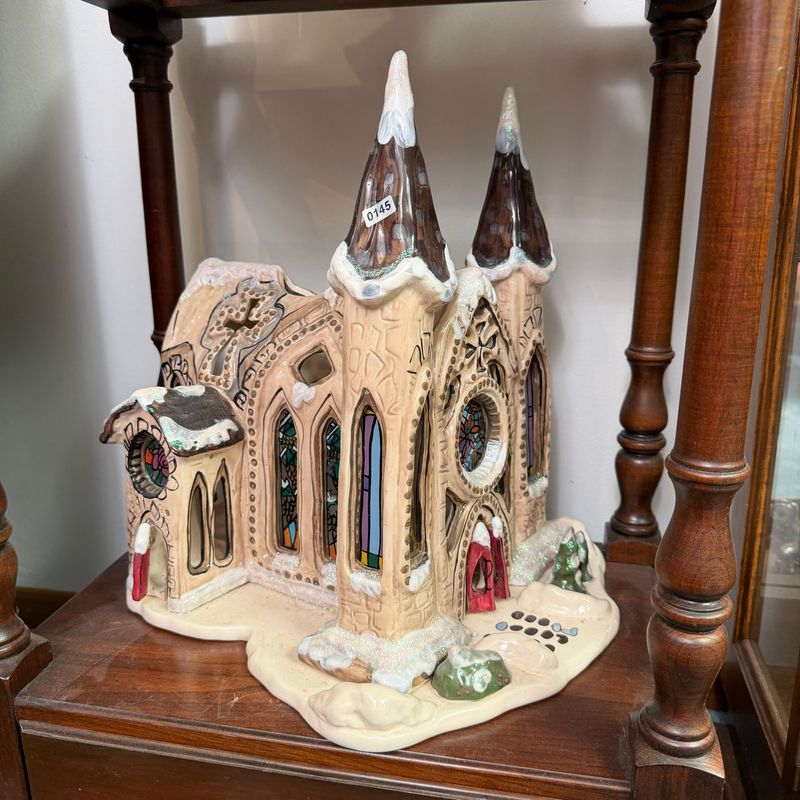 Blue Sky Clayworks large cathedral with stained glass windows, 16"H x 13"W, S0145