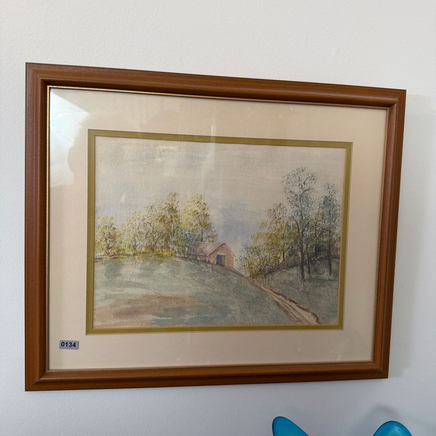 Original watercolor hillside barn landscape, likely by A. Melton, 17" x 14", S0134