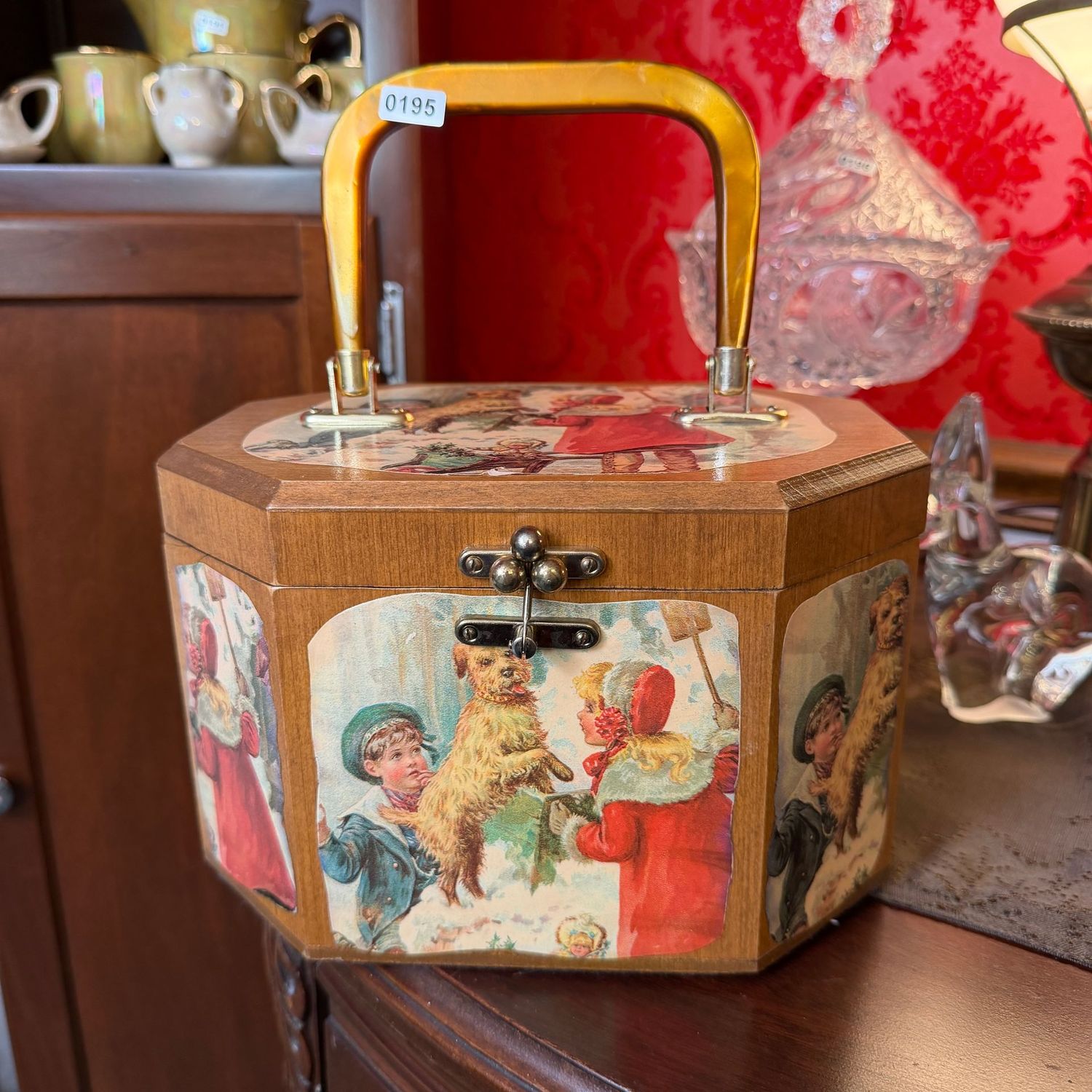 Decopage Anton Peick-style Christmas box purse, 5 Decopage Anton Peick-style Christmas box purse, 5"H x 9"W, S0195