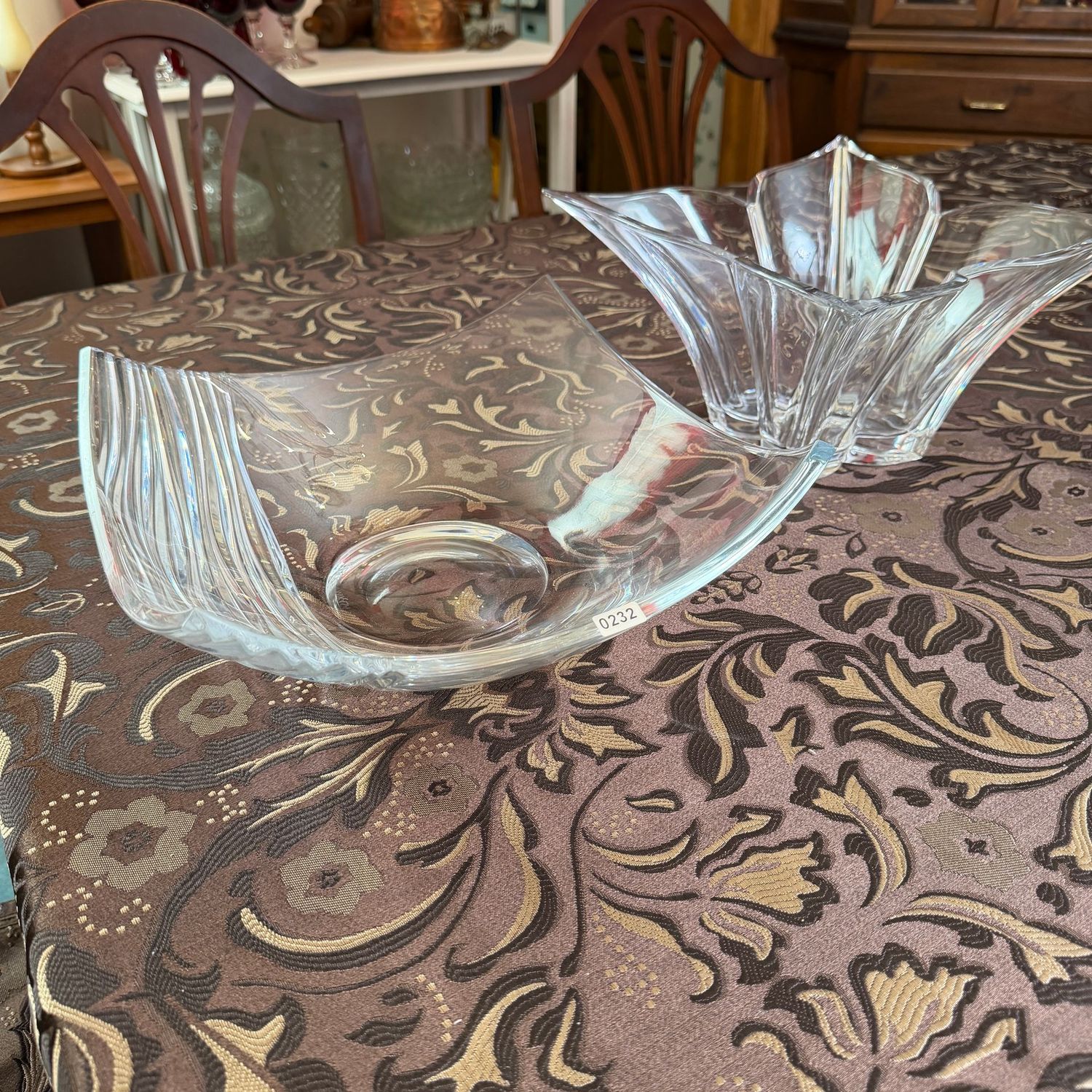 Two large crystal bowls, tall square, and a 12" Mikasa bowl, S0232