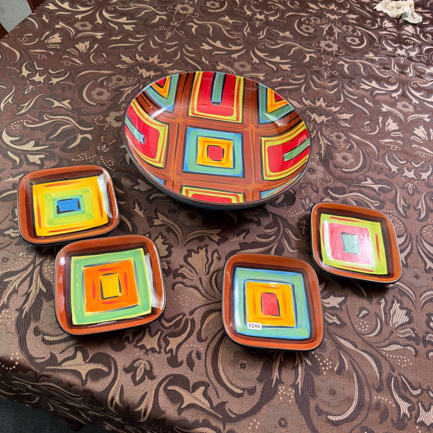 Southern Living Home colorful mod square dishes and 12" bowl, S0246