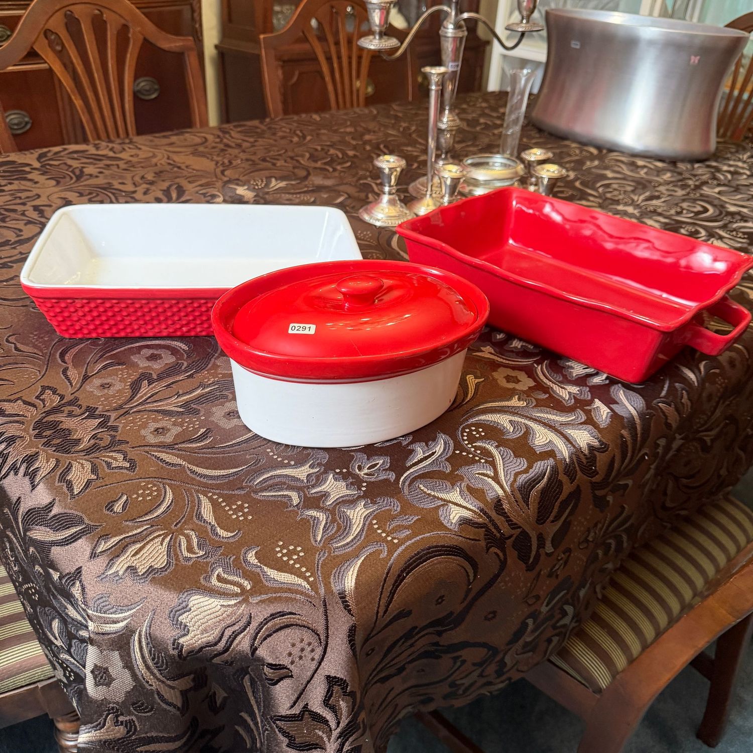 Red baking dishes and casseroles, longest is 12", S0291
