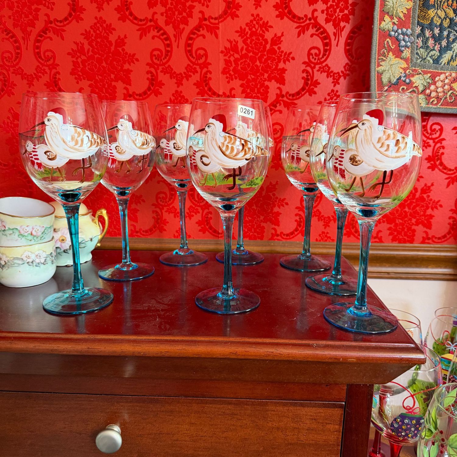 Pier 1 sandpiper wine glasses with blue stems, set of 8, S0261 Pier 1 sandpiper wine glasses with blue stems, set of 8, S0261