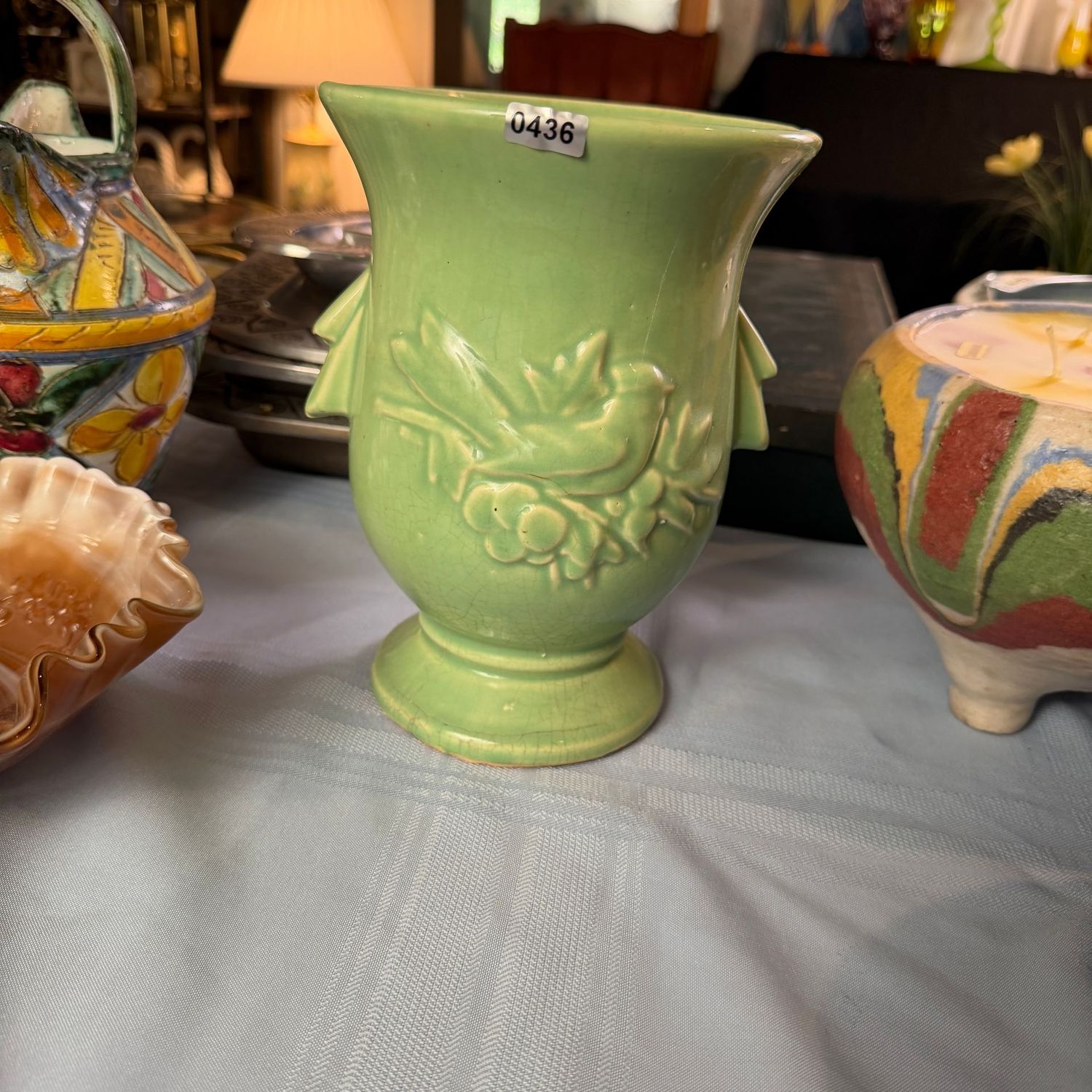 Green Haeger pottery cardinal vase, 8"H, S0436