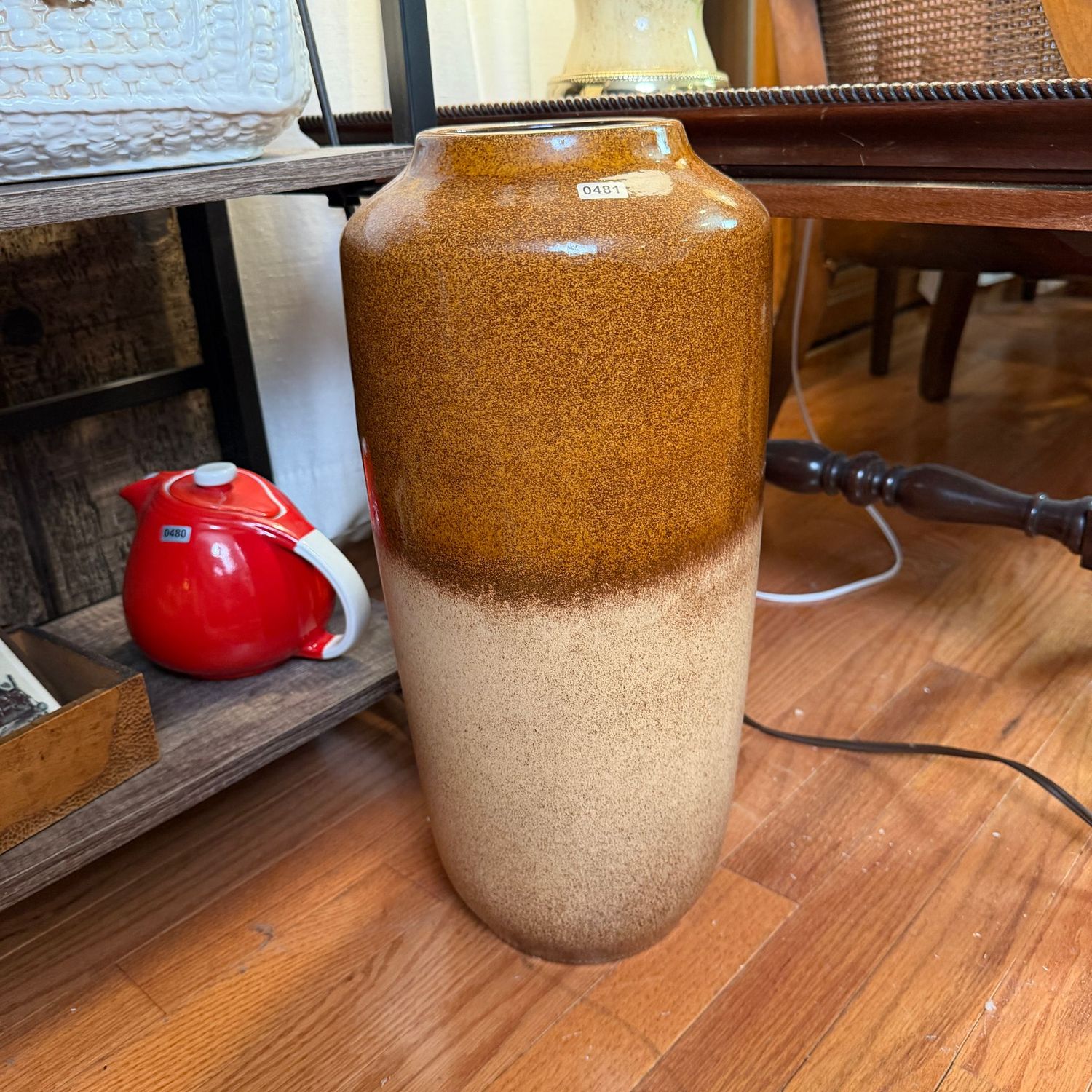 Tall pottery/ceramic brown and tan vase, Germany, 16 Tall pottery/ceramic brown and tan vase, Germany, 16"H, S0481