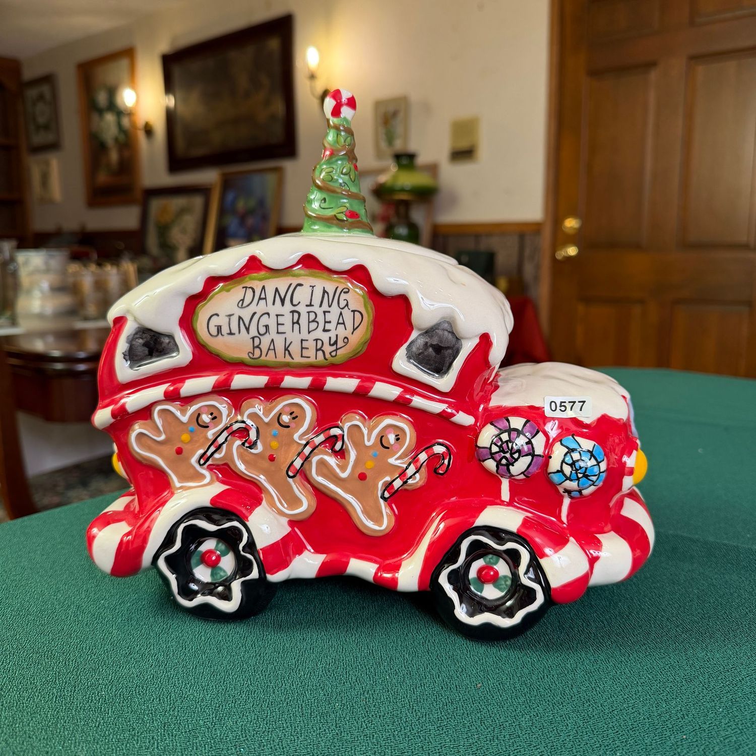 Blue Sky Clayworks Dancing Gingerbread Bakery red delivery truck cookie jar, 10 Blue Sky Clayworks Dancing Gingerbread Bakery red delivery truck cookie jar, 10"H, S0577