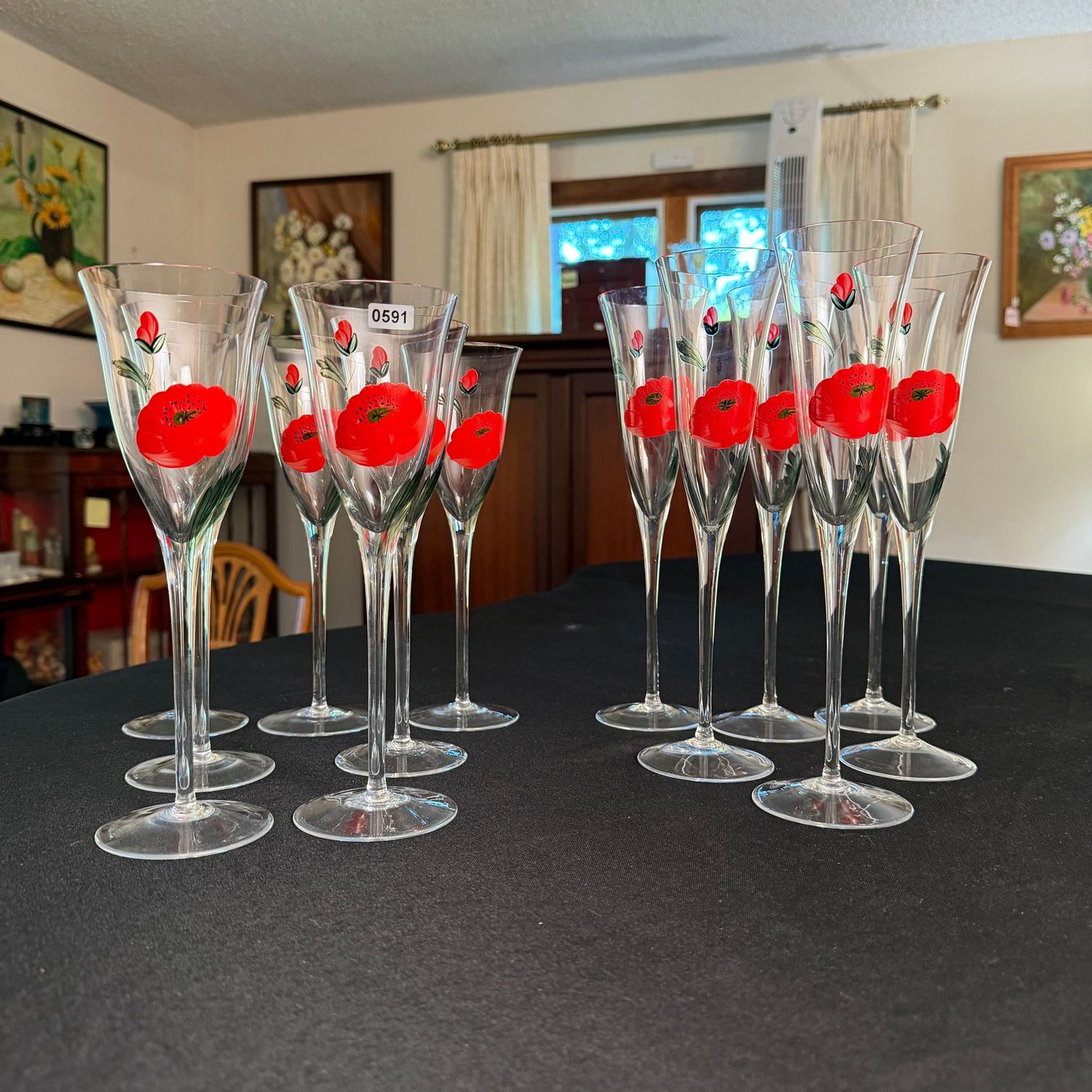 Red poppy hand-painted crystal stemware, S0591 Red poppy hand-painted crystal stemware, S0591