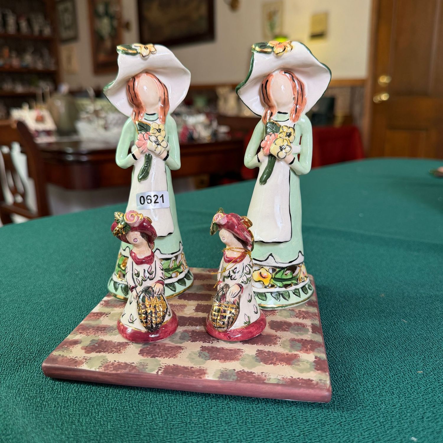 Blue Sky Clayworks S0621, two pairs of figurines with flowers, 5.5 Blue Sky Clayworks S0621, two pairs of figurines with flowers, 5.5"H