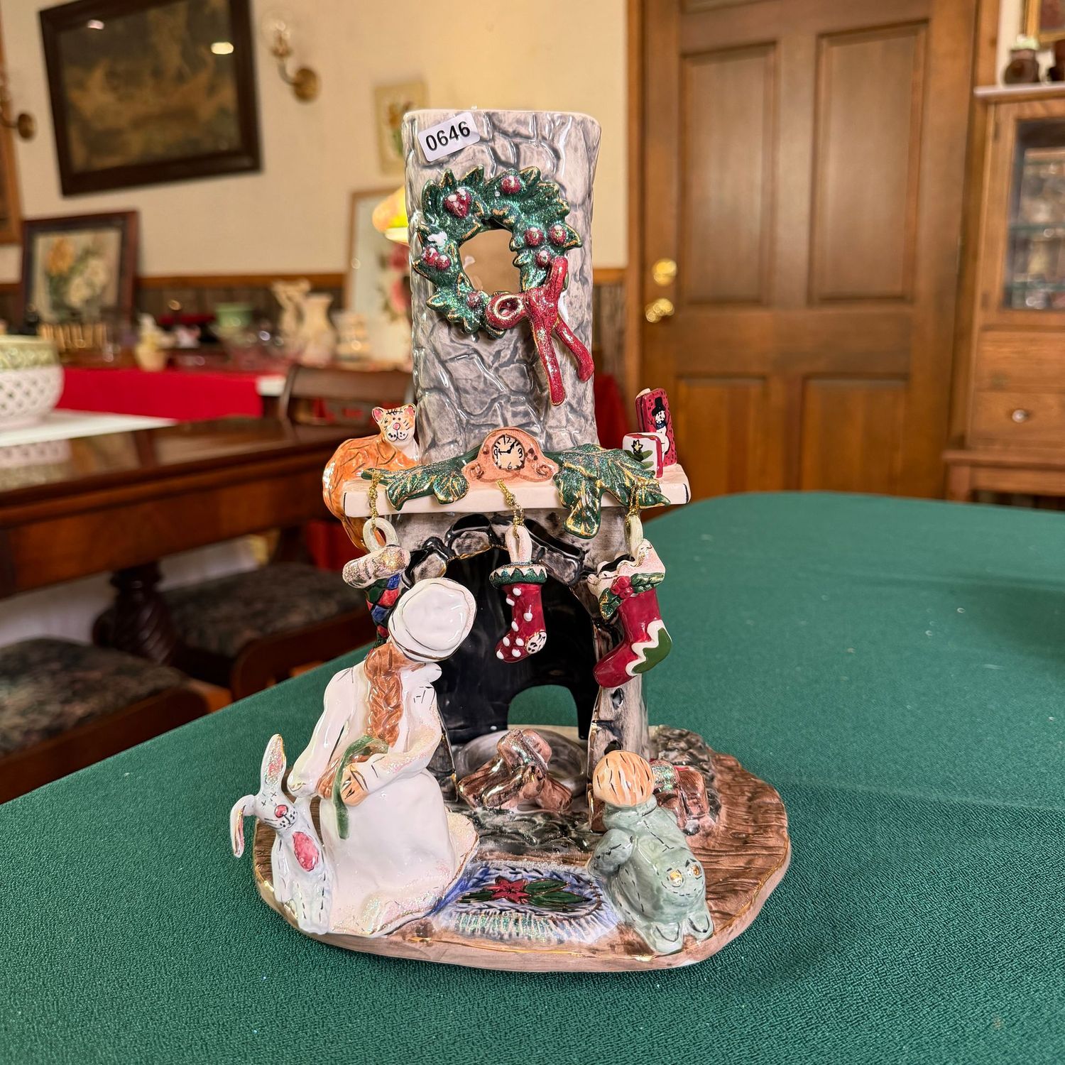Blue Sky Clayworks S0646 winter fireplace with stockings and base, 10 Blue Sky Clayworks S0646 winter fireplace with stockings and base, 10"H