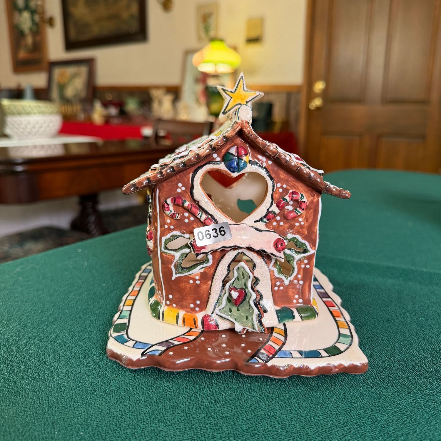 Blue Sky Clayworks S0636, Christmas candy cane, holly house, 6 Blue Sky Clayworks S0636, Christmas candy cane, holly house, 6"H