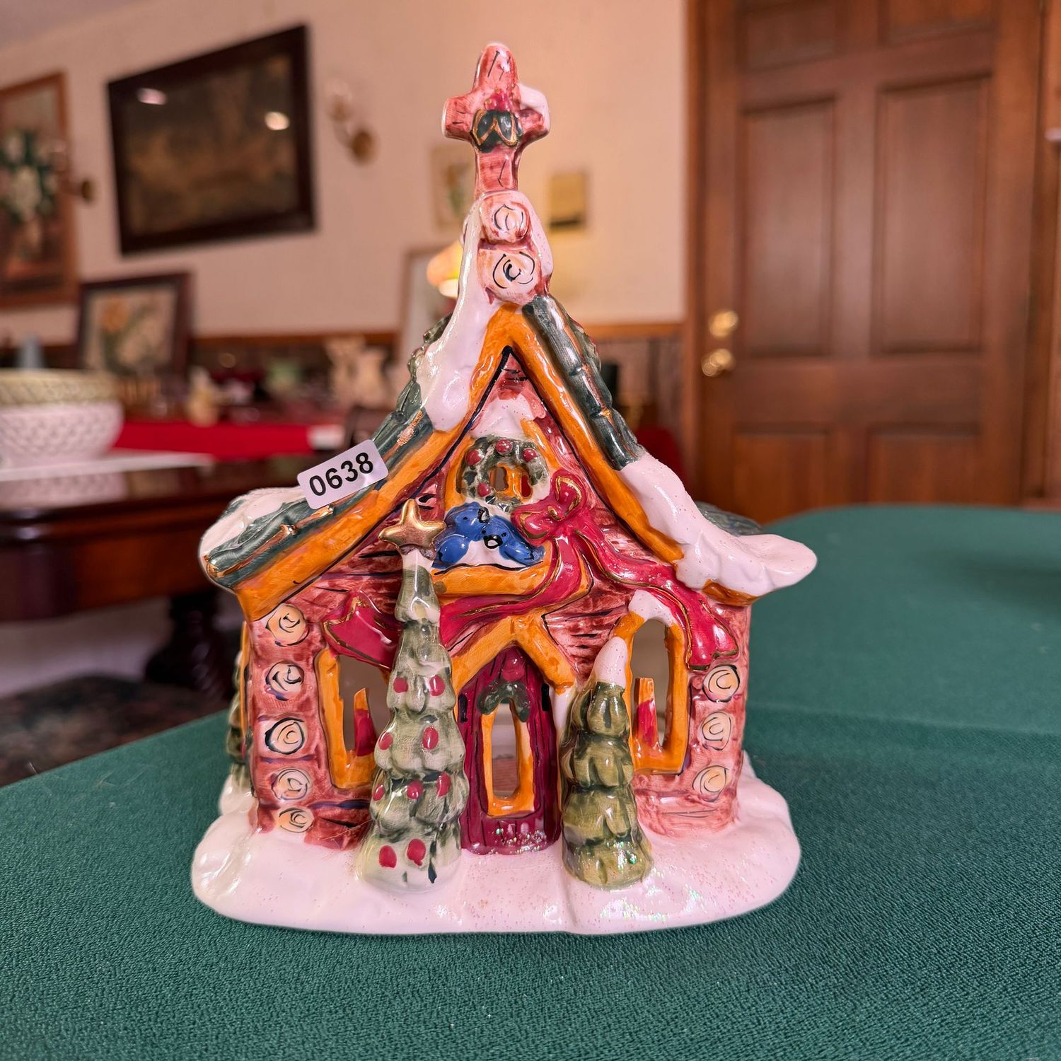 Blue Sky Clayworks S0638, log cabin winter chapel, 8"H