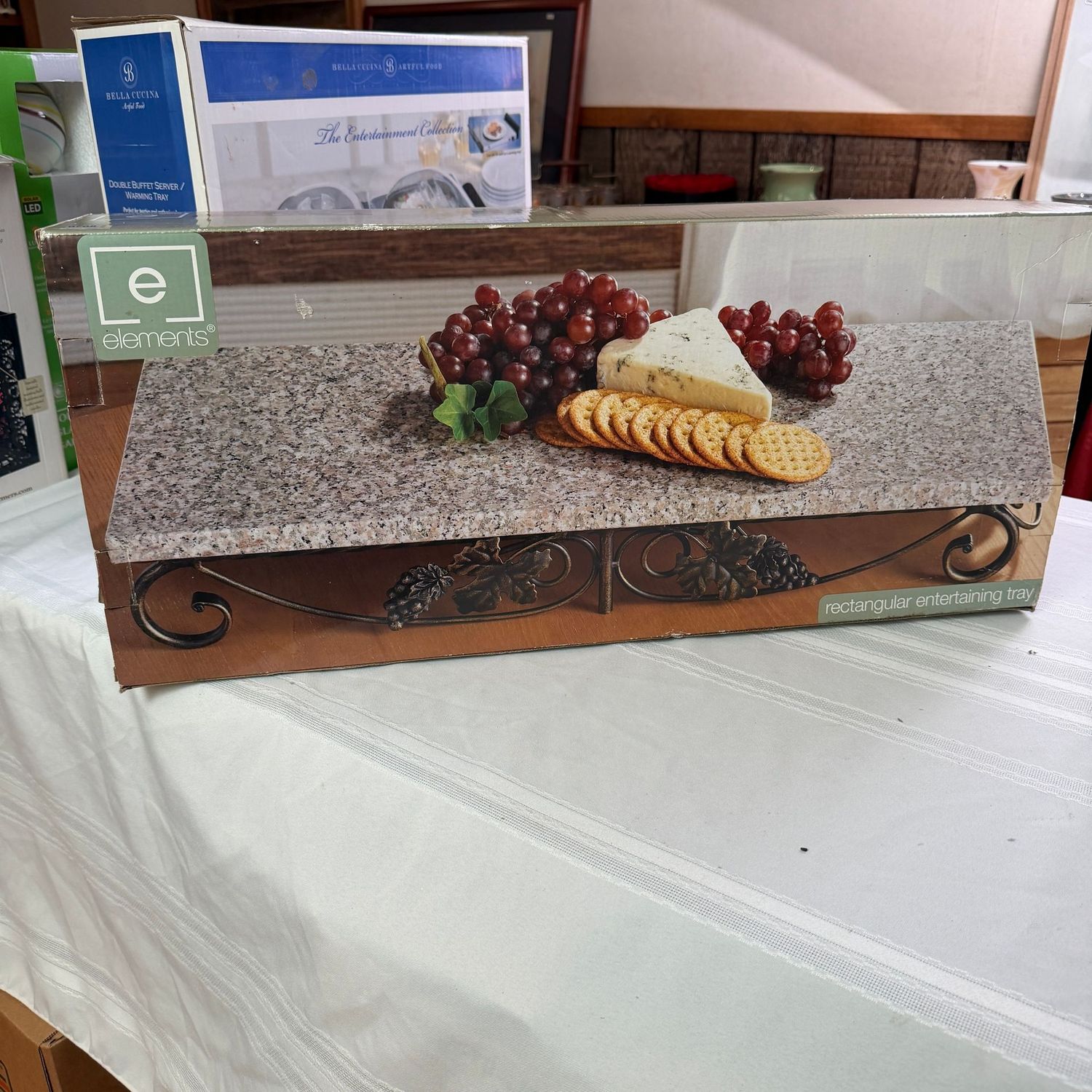 Elements large rectangular entertaining tray with marble top, great for use anytime on counter or coffee bar, 25.5" x 10", S0708