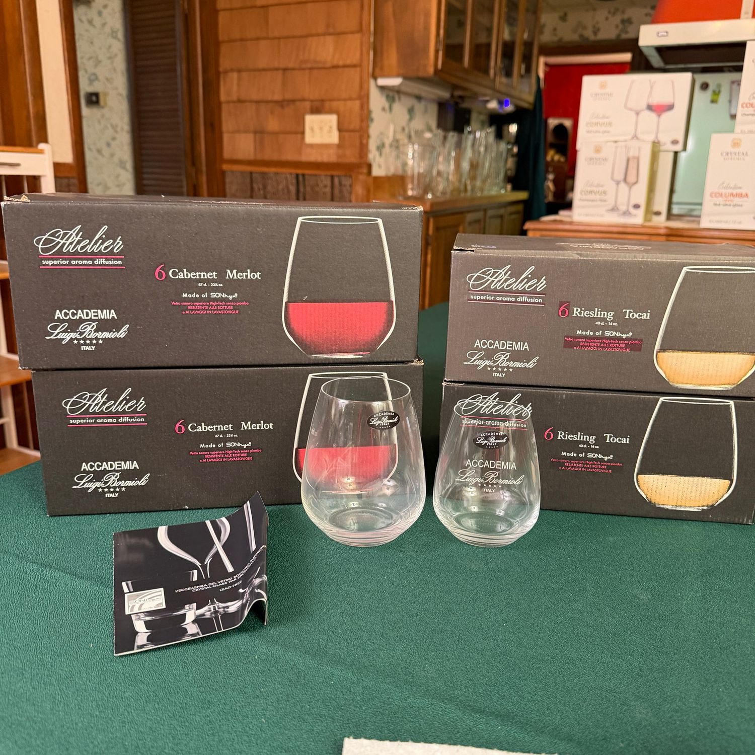 Antelier Louigi Bormioli stemless wine glasses, 12 Riesling, 12 Cabernet in boxes, S0722 Antelier Louigi Bormioli stemless wine glasses, 12 Riesling, 12 Cabernet in boxes, S0722
