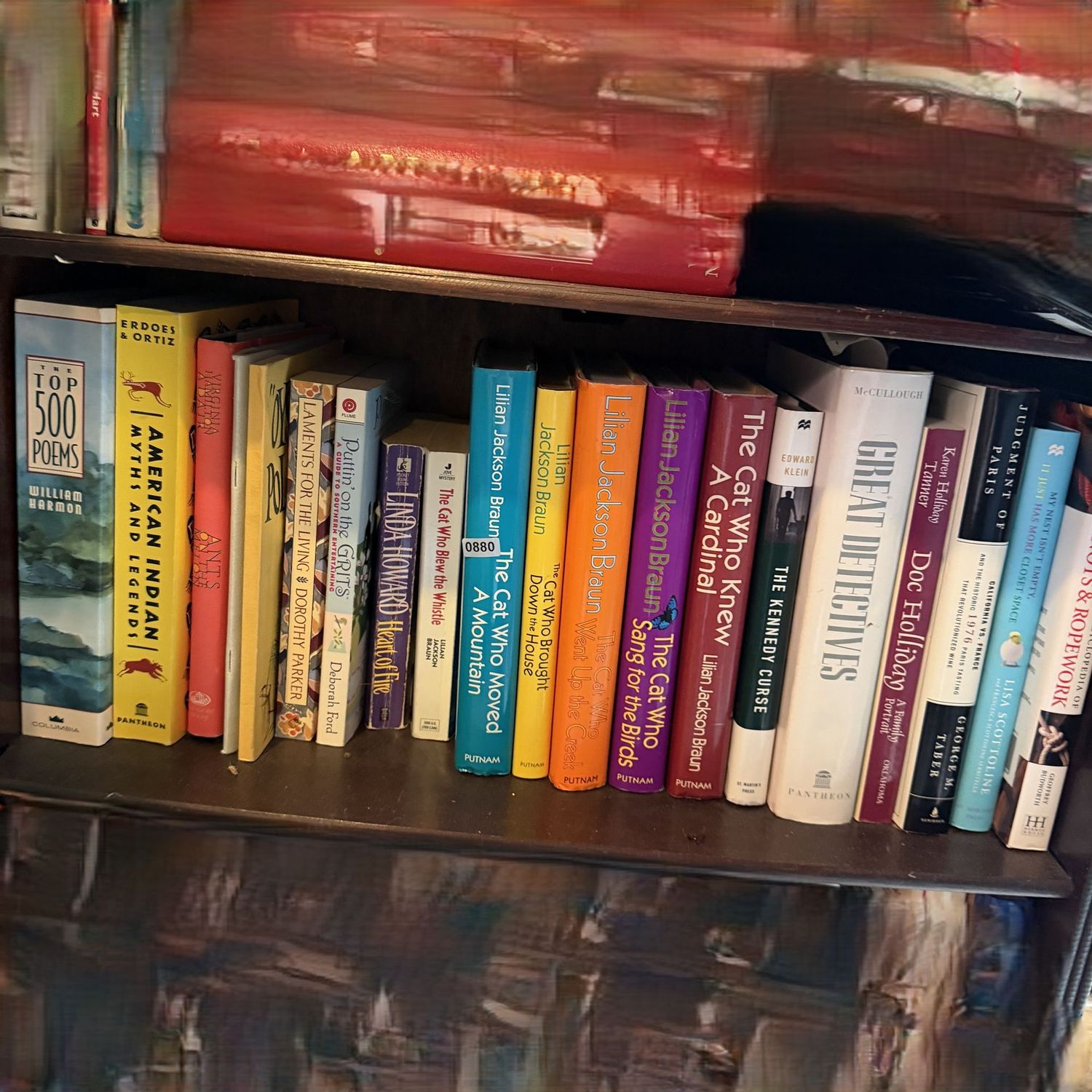 Shelf of books, mostly cooking and health, S0880 Shelf of books, mostly cooking and health, S0880