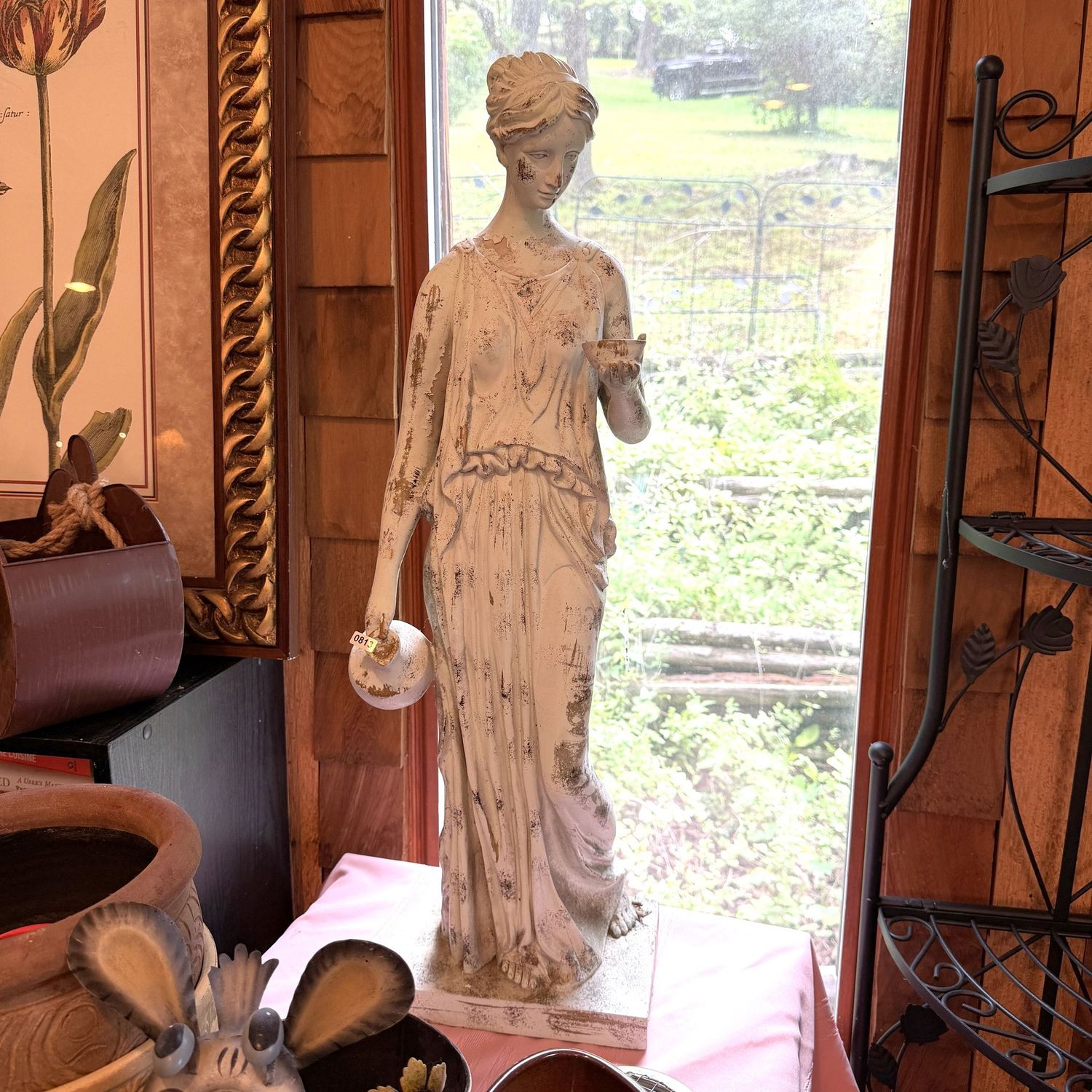 Tall resin Greek goddess, ready for refurbishing as there is some peeling to the painted finish, 29"H, S0813