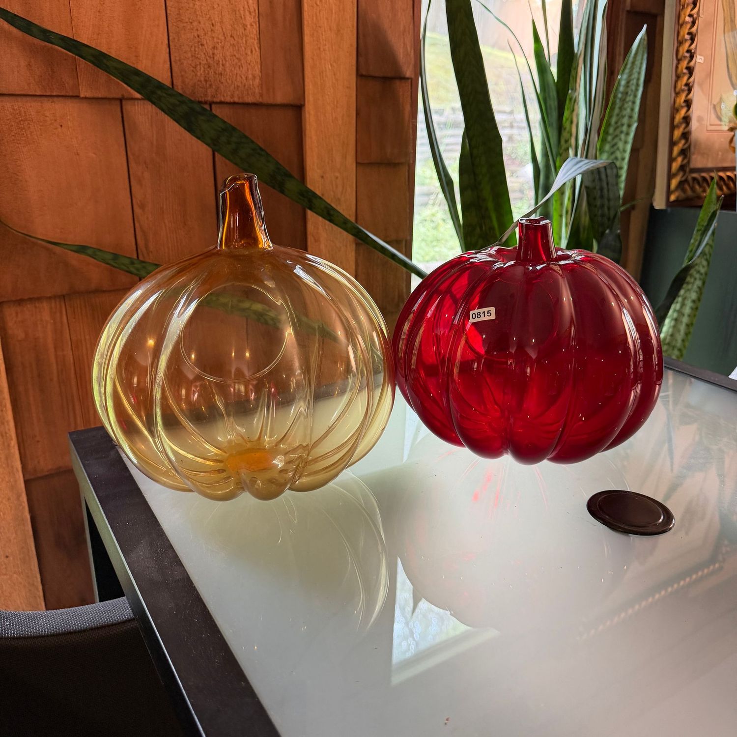 Pair of large glass pumpkin tealight holder, 10 Pair of large glass pumpkin tealight holder, 10"H, S0815
