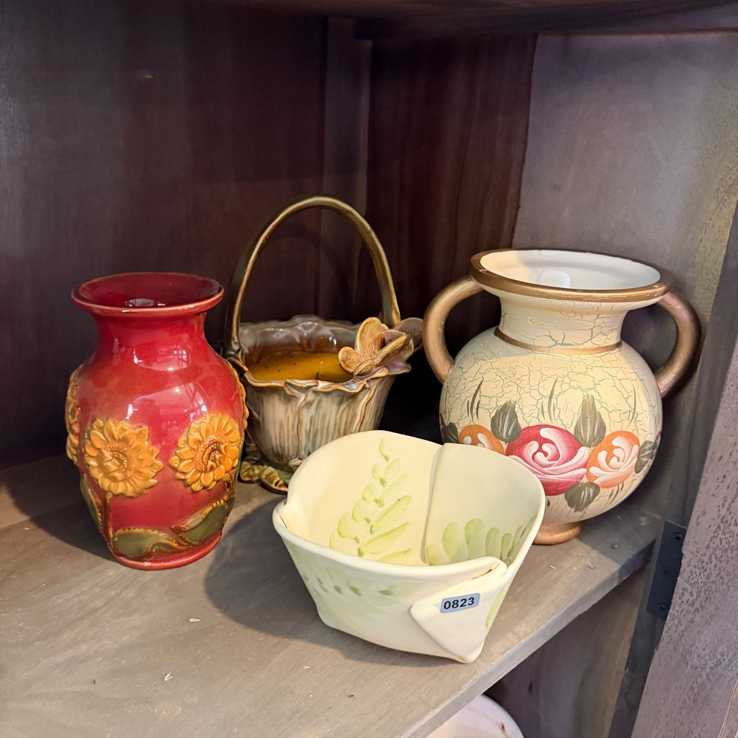 Tuscan-themed decorative grouping with bowl, candle, and vases, up to 8"H, S0823