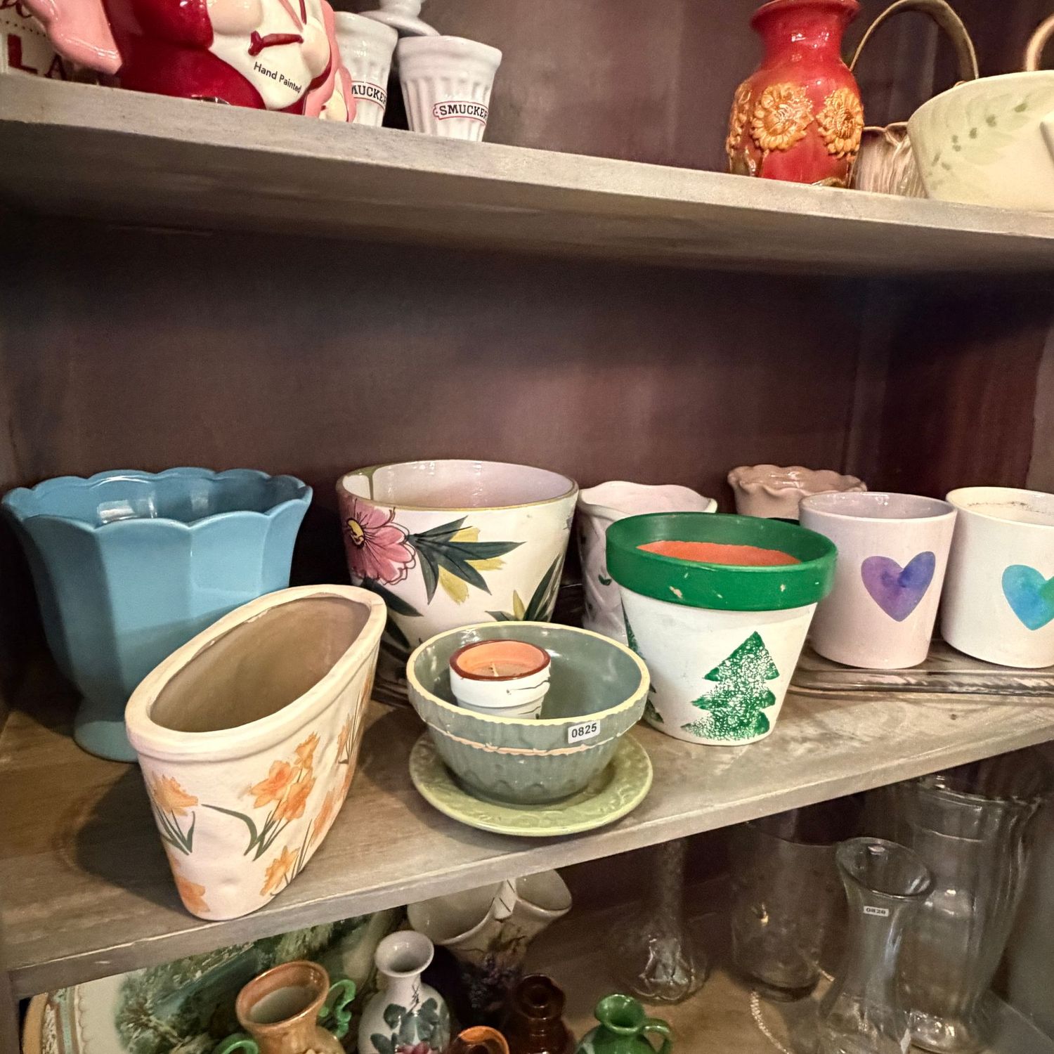 Shelf of planters, variety of styles, 2-6 Shelf of planters, variety of styles, 2-6"H, S0825